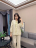 安之伴春秋季女士睡衣【新中式純棉】休閑透氣100%棉長(cháng)袖長(cháng)褲家居服套裝 A貝殼黃 XL 曬單實(shí)拍圖