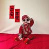 G.DUCKKIDS小黃鴨周歲禮服嬰兒連體衣秋裝中式唐裝男女寶寶滿月百日喜慶衣服 喜樂(lè)馬甲+連體衣+吊墜 73cm 【建議4-7月】 曬單實(shí)拍圖