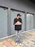 燦圖煙灰色牛仔褲男夏季新款美式復古潮流vibe褲子窄版顯瘦直筒微喇褲 煙灰色 L 曬單實(shí)拍圖