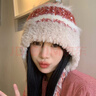 麓格立 帽子女冬季加絨保暖可愛(ài)條紋騎車(chē)戶(hù)外毛絨茸茸學(xué)生川西旅游防寒 民族風(fēng)毛線(xiàn)帽【紅色】 曬單實(shí)拍圖