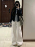 丹珠娜（DanZhuNa）休閑褲女秋季新款女裝套裝衣服針織小香風(fēng)流行穿搭闊腿褲子一整套 假兩件上衣+闊腿褲子 M 曬單實(shí)拍圖