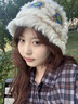 viney帽子女冬季2025新款醒獅帽保暖毛絨顯臉小水桶帽毛茸茸兔毛漁夫帽 淺卡其拼藍 曬單實(shí)拍圖