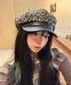 QUEEN TRIP2025新款復古豹紋貝雷帽女生秋天千禧小眾八角帽大頭圍顯臉帽子潮 咖色豹紋 曬單實(shí)拍圖