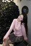矜持范粉色麻花針織衫女秋2025新款顯瘦長(zhǎng)袖學(xué)院風(fēng)上衣短款毛衣外套 粉色 M 建議90-105斤 曬單實(shí)拍圖