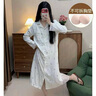 另約帶胸墊睡衣女春秋款滿(mǎn)印蝴蝶高級感長(cháng)袖襯衫睡裙冬季可外穿家居服 8813ZXI 滿(mǎn)印蝴蝶 杏色 固定胸墊 L 曬單實(shí)拍圖