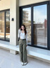 Teenie Weenie小熊女裝休閑褲2025秋季新款松弛舒適簡(jiǎn)約寬松直筒褲 軍綠色 S 曬單實(shí)拍圖