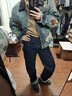 全品屋穿衣鏡全身鏡落地鏡掛門服裝店試衣鏡壁掛鏡掛穿一體簡約北歐風(fēng) 【圓角】赫本黑160*50cm 送貨上門 曬單實(shí)拍圖