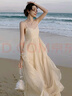 允橘吊帶連衣裙長(cháng)裙海邊沙灘裙度假裙子女夏季2025新款小個(gè)子顯瘦洋氣 ins風(fēng)杏色荷葉邊吊帶連衣裙 L 【建議110-120斤】 曬單實(shí)拍圖