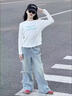 女生夏裝牛仔褲薄款2025新款初中生洋氣女大童闊腿褲女孩褲子秋 藍色【夏季薄款】 160 曬單實(shí)拍圖