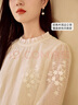 香影重工刺繡條紋襯衫女2025秋季新款米白木耳邊圓領(lǐng)知性?xún)?yōu)雅上衣 米色 S 曬單實(shí)拍圖