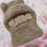 京悠雨兒童毛線(xiàn)針織帽女童男孩秋冬圍脖一體連帽寶寶防風(fēng)護耳保暖套頭帽 卡其 建議3-12歲 曬單實(shí)拍圖