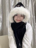 唐獅（TonLion）情侶款毛絨護耳帽子秋冬保暖帽子圍巾手套一體防風(fēng)騎車(chē)帽女雷鋒帽 黑咖 曬單實(shí)拍圖