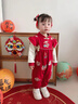 班喜迪嬰兒衣服秋冬裝嬰幼兒新年連體衣國風(fēng)周歲寶寶禮服冬季過(guò)年拜年服 紅色 90cm 曬單實(shí)拍圖