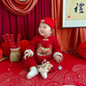 G.DUCKKIDS寶寶百天秋款紅色衣服嬰兒喜慶百日宴爬服嬰幼兒周歲生日抓周禮服 龍年周歲服 80cm (建議18-22斤) 曬單實(shí)拍圖