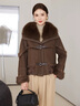 浪莎羊羔毛羽絨服保暖外套女高級感時(shí)尚白鴨絨皮草拼接短外套 咖啡色 均碼 曬單實(shí)拍圖