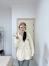 真維斯（JEANSWEST）米色連帽開衫衛(wèi)衣女2025年春秋新款小個(gè)子女生韓版寬松慵懶風(fēng)外套 曬單實(shí)拍圖