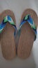 細熙竹編拖鞋男人字拖侶家居麻拖男室內瑜伽鞋地板涼拖鞋夏季居 翠綠色 人字提花藍色 270適合40-41碼 曬單實(shí)拍圖