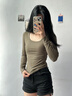 浪莎打底衫女內(nèi)搭秋季2025新款顯瘦修身洋氣U領(lǐng)長(zhǎng)袖T恤百搭外穿上衣 曬單實(shí)拍圖