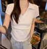 啄木鳥(niǎo)短袖t恤女2025夏季polo翻領(lǐng)上衣短款收腰修身休閑設計感 白色 L 曬單實(shí)拍圖