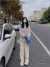 凱普蒂闊腿褲女加絨秋冬季新款垂感寬松學(xué)生潮流高腰直筒燈芯絨休閑褲女 米白色-加絨 L 【100-130斤】 曬單實(shí)拍圖