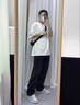 休閑褲男士寬松潮流青少年初高中大碼運動(dòng)衛褲夏天黑色百搭直筒褲 小鱷魚(yú)黑色 XL 曬單實(shí)拍圖