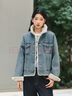 森馬（Semir）牛仔外套女拼接仿兔毛翻領(lǐng)寬松港風(fēng)冬季落肩夾棉夾克103724108001 曬單實(shí)拍圖