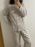無(wú)印良品（MUJI） 女式 無(wú)側縫雙層紗織睡衣女士家居服春秋純棉條紋格紋長(cháng)袖 女款 淺米色格紋 M (上裝160/84A下裝160/66A) 曬單實(shí)拍圖