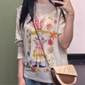 SAME FLOW【劉宇寧同款】 小丑花園水彩印花女裝上衣秋季寬松針織長(cháng)袖T恤女 白色 M 曬單實(shí)拍圖