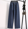 蘑菇同學(xué)寬松大碼牛仔褲女春秋季女士洋氣闊腿褲胖mm顯瘦小個(gè)子九分直筒褲 深藍色 L 建議120-135斤 曬單實(shí)拍圖