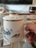 金鑲玉茶杯四件套羊脂玉瓷家用陶瓷泡茶茶水分離馬克杯禮盒裝 山水清音 曬單實(shí)拍圖