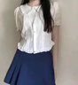 小野七天甜美木耳邊泡泡袖襯衫短袖女夏季韓系娃娃領(lǐng)百搭顯瘦別致短袖上衣 白色 L 曬單實(shí)拍圖