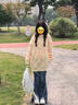 VEOX毛衣女針織衫女2025新款秋冬復古oversize軟糯慵懶奶fufu上衣黃色 黃色 M 建議90-105斤 曬單實(shí)拍圖