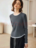 Olrain歐芮兒拼接簡(jiǎn)約設計感長(cháng)袖T恤女裝秋季新款撞色圓領(lǐng)上衣 灰色 M 曬單實(shí)拍圖