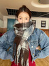 趣木也2025新款格子圍巾女秋冬學(xué)生韓系氛圍感百搭加厚披肩保暖情侶圍脖 四色拉毛格-藍色 曬單實(shí)拍圖