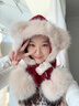 KINGXIAOJING帽子圍巾一體毛絨女冬季東北防寒裝備加厚哈爾濱旅游新款保暖圍脖 安可拉紅 【毛絨保暖顯白顯臉小】 曬單實(shí)拍圖