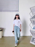 木木屋品牌童裝兒童褲子女童牛仔褲春秋2025新款中大童闊腿褲簡(jiǎn)約直筒褲 藍色 120 適合110-120cm年齡6-7歲 曬單實(shí)拍圖