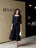 欣妃羽優(yōu)雅法式小香風(fēng)套裝女2025秋季新款顯瘦半身裙兩件套 黑色 M 曬單實(shí)拍圖