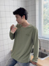 真維斯（JEANSWEST）長(cháng)袖t恤男士秋季寬松華夫格上衣青少年圓領(lǐng)重磅內搭打底衫衛衣男 豆綠 簡(jiǎn)約高山_K 2XL 曬單實(shí)拍圖