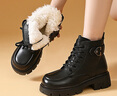 高蒂馬丁靴女冬季加絨2024新款英倫風(fēng)短靴女小個(gè)子羊毛保暖棉靴 黑 37 曬單實(shí)拍圖