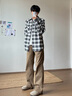 TOMMY JEANS25新款秋冬男裝純棉微抓絨法蘭絨復(fù)古漸變格紋襯衫外套22019 黑白格紋BDS S 曬單實(shí)拍圖