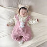 G·DUCK KIDS嬰兒連體衣服秋款女寶寶假兩件超萌可愛(ài)雙層春秋哈衣外邊爬服套裝 粉色【泰迪熊假兩件雙層】連體衣 80cm 曬單實(shí)拍圖