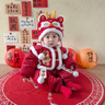 優(yōu)奇嬰兒拜年服紅色喜慶寶寶連體衣加絨加厚冬裝保暖衣服幼兒過(guò)年爬服 紅色刺繡連體衣+帽子+腳套 66cm 曬單實(shí)拍圖