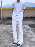 魯雅爾cleanfit白色美式微喇牛仔褲男春秋季高街潮牌褲子痞帥百搭彎刀褲 白色 XL 曬單實(shí)拍圖