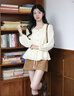 哈魯迪法式襯衫女木耳邊秋冬款設計感系帶圓領(lǐng)收腰顯瘦疊穿短款長(cháng)袖打底 杏色 L （105-115斤） 曬單實(shí)拍圖