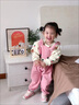 迪士尼（Disney）背帶褲女童秋裝2025新款加絨潮童裝洋氣兒童衣服一歲寶寶春秋套裝 粉色 90 cm 曬單實(shí)拍圖
