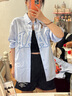 Gap男女裝夏季純棉logo條紋長袖襯衫寬松廓形上衣461250 藍色 S (165/88A) 亞洲尺碼 曬單實拍圖