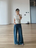 紅蜻蜓闊腿牛仔褲女2025年秋冬季新款女裝寬松復古喇叭直筒女士長(cháng)褲子女 復古藍 長(cháng)褲 【身高158CM以下】 M 99-110斤左右 曬單實(shí)拍圖