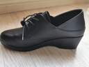 紅蜻蜓（RED DRAGONFLY）女鞋媽媽鞋女春秋新款舒適牛皮百搭中年單鞋厚底坡跟輕便通勤皮鞋 WTB333171 黑色(5CM) 38 曬單實(shí)拍圖