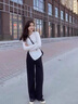燦圖高腰窄版休閑褲子女春秋季寬松潮流顯瘦韓系香蕉褲闊腿直筒長(cháng)衛褲 黑色 L 【建議110-120斤】 曬單實(shí)拍圖