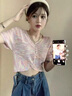 森馬（Semir）夏季甜辣風(fēng)設計感v領(lǐng)針織短袖上衣感洋氣牛仔短褲兩件套裝女 粉色短袖【奶系穿搭/甜辣風(fēng)/氣質(zhì) M  建議85-100斤-甜辣風(fēng)/學(xué)院風(fēng) 曬單實(shí)拍圖